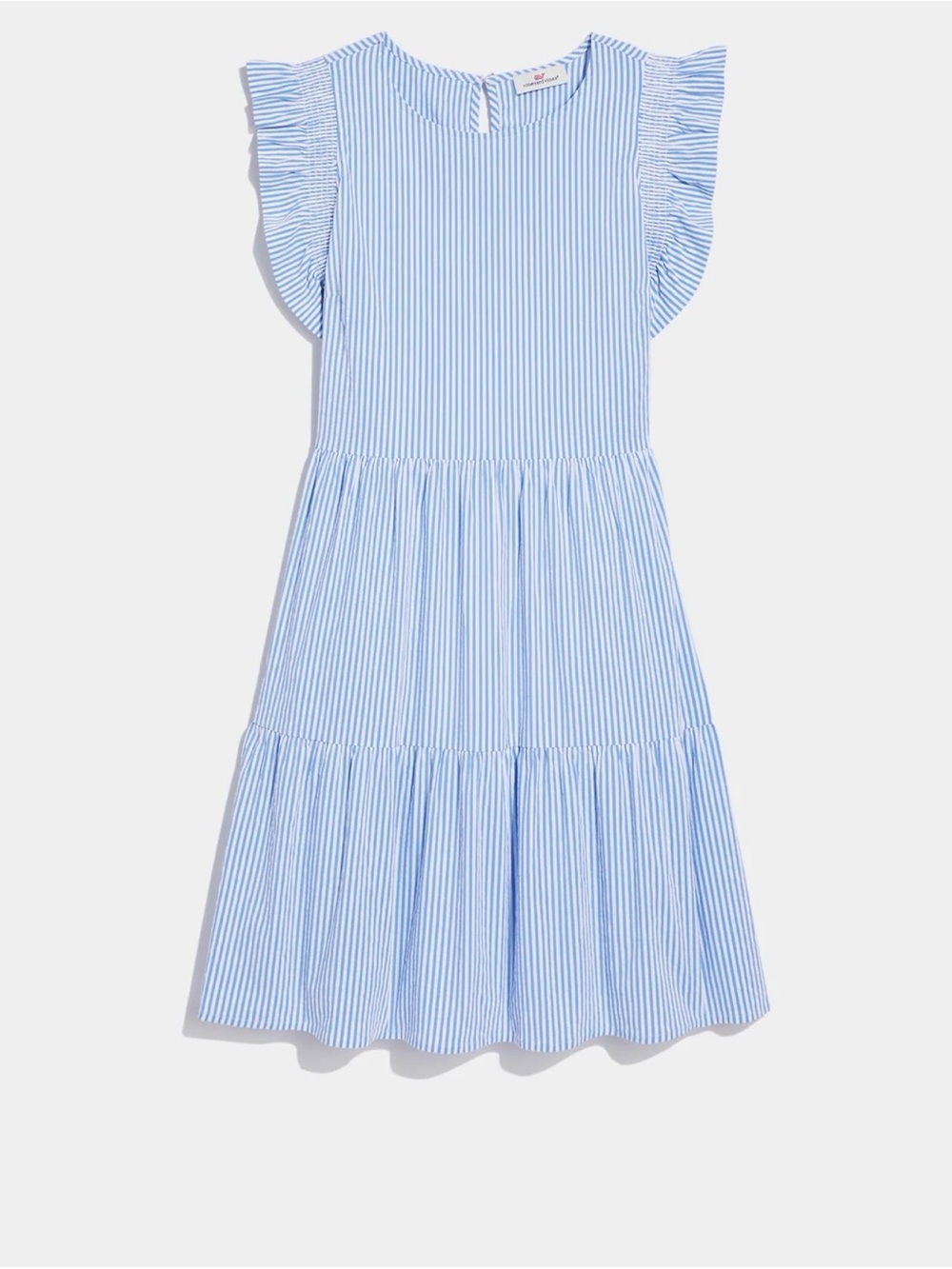 Vineyard vines blue white tiered a-line cotton dress ruffle shoulder - S